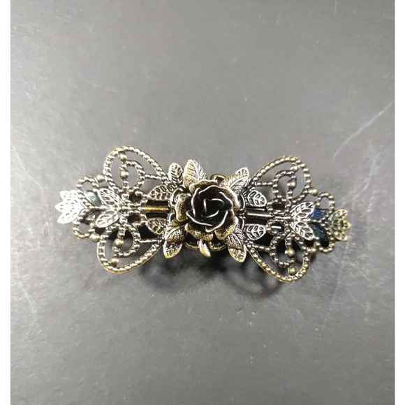 Hair Barrette Tension Clip Dark Copper Color Rose Flower - Picture 2 of 4